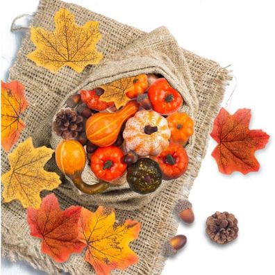 Künstliche Kürbisse Set 50 Stück Herbst Halloween Dekoration Gelb