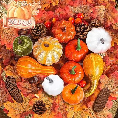 Herbst Thanksgiving Dekoration Set 88 Stück Kürbis Ahornblätter Eicheln Mini