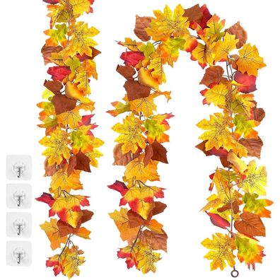 Künstliche Ahornblätter Girlande 2 Stk. Herbstdeko 1.74m Halloween Fenster Deko
