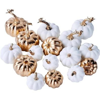 Künstliche Herbst Kürbisse Deko Ernte Weiß Gold 16 Stück Halloween Thanksgiving