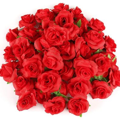 Künstliche Rosen Blumenköpfe 50 Stück Hochzeit Party Deko DIY Ø 4cm Rot