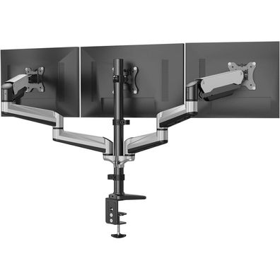 Monitor Halterung 3 Monitore 17-32 Zoll Bildschirme Höhenverstellbar Silber