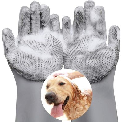 VavoPaw Haustier Fellpflege Handschuhe Silikon Bürsten Hitzebeständige Grau