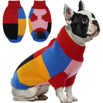 Hundepullover Rollkragen Warm mit Farbblockierung für mittelgroße Hunde Rot M