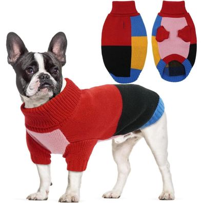 Hjumarayan Hundepullover Rollkragen Farbblockierung Warm Pullover L Rot
