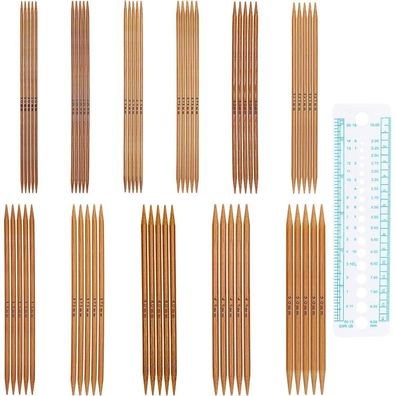 Bambus Doppelspitznadeln Set 13cm, Stricknadelspiel 55tlg 2,0-5,0mm