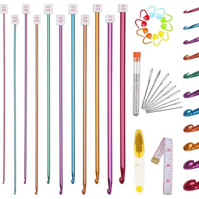 Coopay Tunesische Häkelnadel Set 11 Stück Aluminium 2-8 mm Pullover Babykleidung