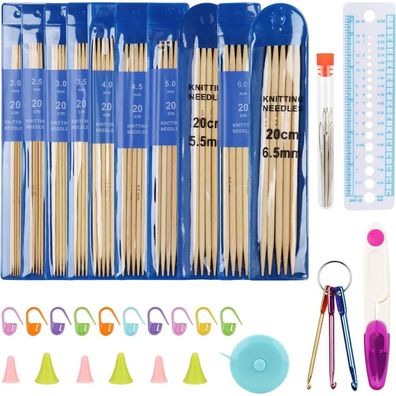 Bambus Stricknadeln Set 2,0-6,5 mm Doppelspitzen 50 Stück Nadelspiel 20 cm