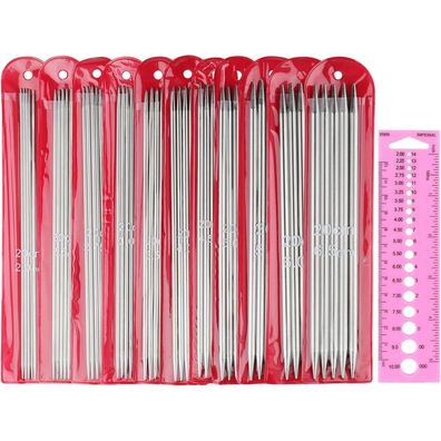 Coopay Metall Stricknadel Set 55er Pack Doppelspitz 2.0mm - 6.5mm, Nadellehre
