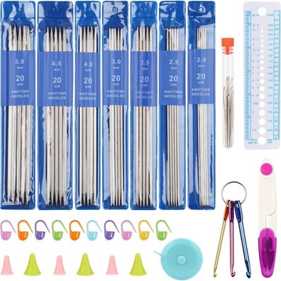 Coopay Stricknadeln Set 35 Stück Edelstahl Doppelspitzen Strickzubehör 20 cm