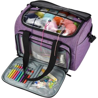 Stricktasche Häkelset Garn-Organisierer Aufbewahrung Violett 38,1x27,9x25,4 cm