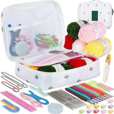 COOPAY Häkelset 58tlg. für Anfänger: Nadeln, Garn, Zubehör & Tasche