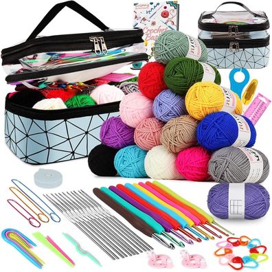 Coopay Häkelset für Anfänger 71 Stück Häkelnadel Set Wolle Tasche Strickzubehör