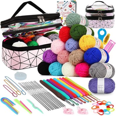 Häkelset für Anfänger, 71-teiliges Set mit Tasche und Wolle, 0,6-6,0 mm Nadeln