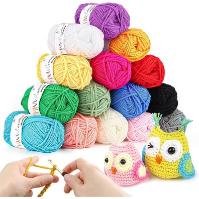 YINVA Häkelgarn Set 15 Farben x 25g Acrylwolle für Häkeln und Stricken