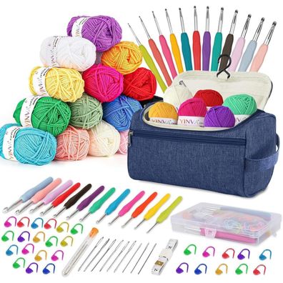 YINVA Häkelnadel Set 90 Stück Häkelset Anfänger 15 Garn 2mm-8mm Crochet