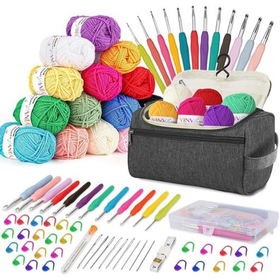 YINVA Häkelset Anfänger 15Pcsx25g Häkelgarn 2mm-8mm Ergonomische Nadeln Crochet