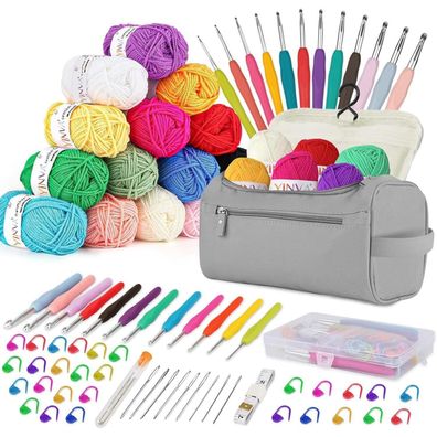 YINVA Häkelnadel Set 90 Stück Häkelset 15Pcsx25g Ergonomische Häkelnadeln