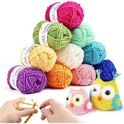 YINVA Häkelgarn 10 Farben Acryl Wolle 25g 70M Häkeln Stricken Handwerk