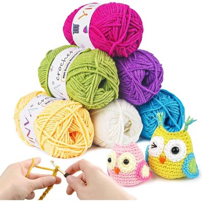 6x25g YINVA Häkelgarn Set - Acrylwolle in 6 Farben - Häkeln & Stricken