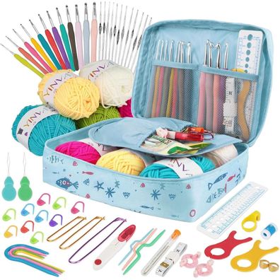 YINVA Häkelnadel Set 111 Stück Ergonomische Häkelnadeln Crochet Stricken