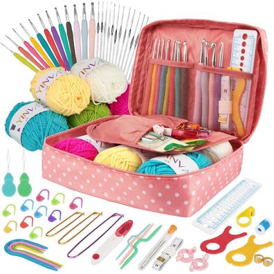 YINVA Häkelnadel Set 111 Stück Ergonomisch Crochet Strickzubehör in Tragbarer
