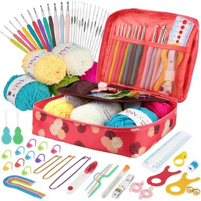 YINVA Häkelnadel Set 111 Stück Häkelset Ergonomisch Crochet Stricken Anfänger
