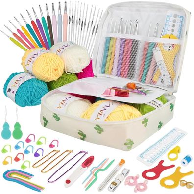 YINVA Häkelnadel Set 111 Stück Ergonomisch Crochet Stricken Anfänger