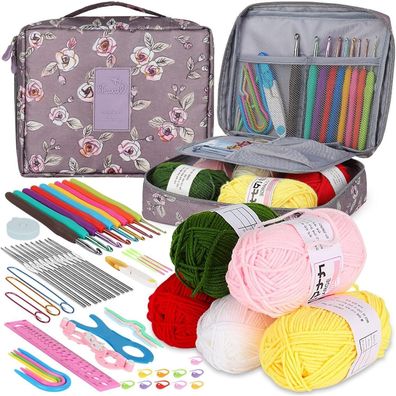 Aeelike Lila Rosen Häkelset - 59 Stück Häkelnadel Set mit Zubehör und Wolle