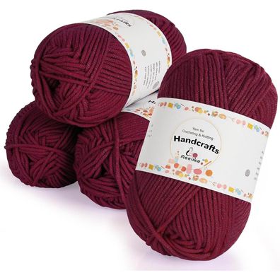 Polyacryl Baumwolle Häkelgarn Set 200g DIY Projekte 4x50g Häkelnähen Pink*4