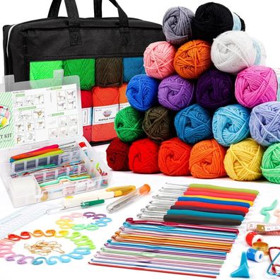 Inscraft Häkelwolle Set 20 Farben 105 Stück 2000yd Strickgarn Häkelset Kinder