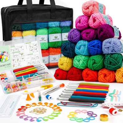 Inscraft Häkelwolle Set 103 Stück 30 Farben 2180yd Häkelgarn TascheKit