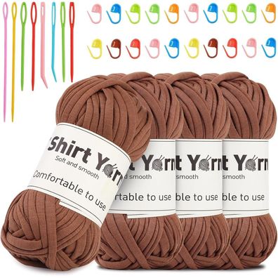 Doxiru 4er-Pack 100 g Baumwoll-T-Shirt-Garn, Strick- und Häkelgarn-Set