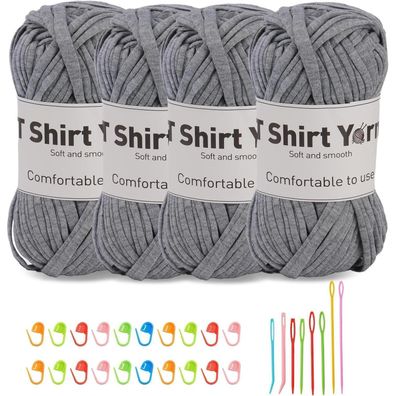 4er-Pack Doxiru T-Shirt-Garn-Set 100 g Häkelgarn Baumwollgarn grau