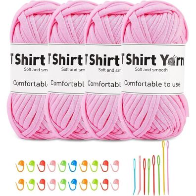 4er-Pack T-Shirt-Garn-Set 100 g zum Stricken Häkeln Baumwollgarn in Rosa