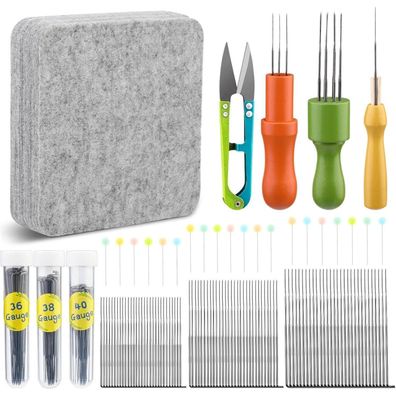 Nadelwerkzeug Filznadel Set 121-teilig 3 Größen 1/3/8-Nadelgriff 3 Farben