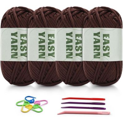 4er Set Dunkelbraunes Häkel- und Strickgarn für Anfänger 200g mit Häkelzubehör