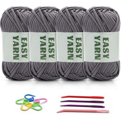 4er Set Dunkelgrau Häkel- & Strickgarn für Anfänger + Zubehör