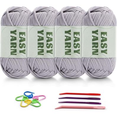 4er Set Hellgrau Häkel- und Strickgarn Anfänger Baumwoll-Nylon-Mischgarn