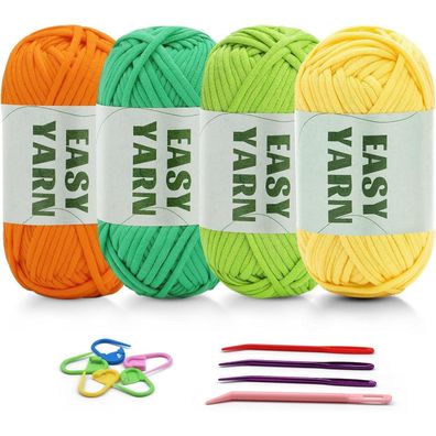 Häkelgarn Baumwolle 4x50g Anfänger Häkeln Stricken Orange Gelb Grün