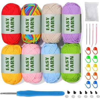 8x50g Easy Yarn Häkelgarn Baumwolle Anfänger Stiche 8 Farben