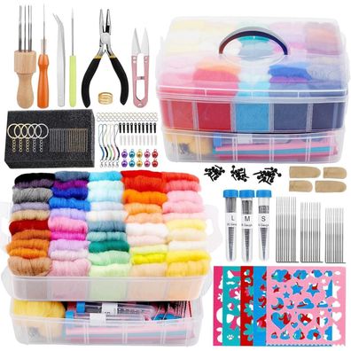 Nadelfilz-Set 50 Farben Filzwolle Zubehör Filzformen Starter-Set Filzwerkzeug