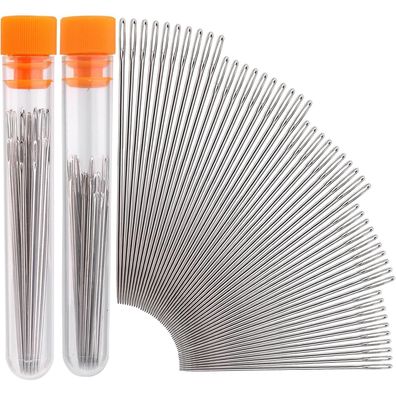 50 Premium-Nadeln mit großem Öhr, 5 Größen, Ledernadel Stickgarn, Edelstahlgarn