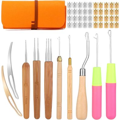 Dreadlock-Häkelnadel Set 8pcs Bambusgriff Etui Haareflechten Werkzeug