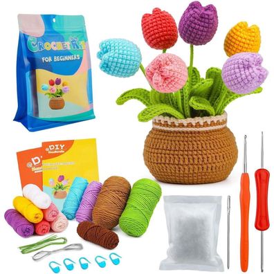 DIY Häkelset Tulpen Blumen Topf Verzierung Anfänger Frauen Geschenke