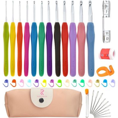 45-teiliges Häkelnadelset volle Größe 2-8mm ergonomische Gummigriffe für