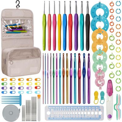Häkelnadeln Set 105-teilig für Anfänger Häkeln Zubehör Tasche Maßband