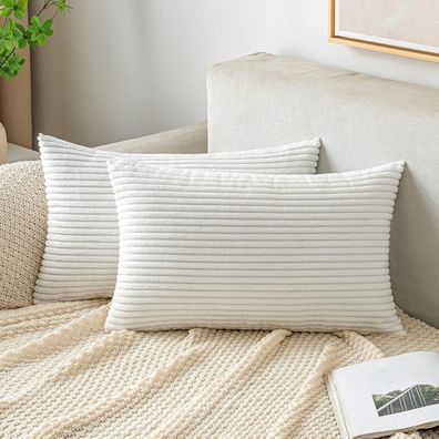 2er Set EMEMA Kord Kissenhülle 40x60cm Weiß - Dekorative Zierkissenbezüge