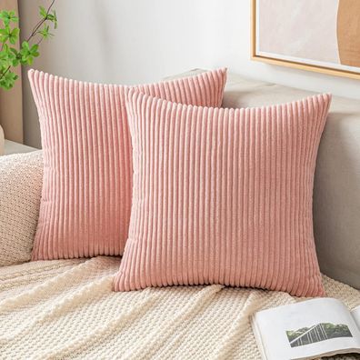 EMEMA Kordsamt Kissenbezug 45x45 cm Rosa 2er Set