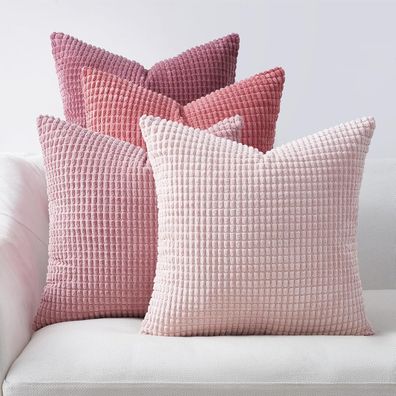 Kissenbezug 45x45 Rosa 4er Set Cord Farbverlauf Kissenhülle Dekokissen Sofa